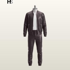 Men's Luxury Leather Jogging Suit, Custom Two Piece Leather Tracksuit