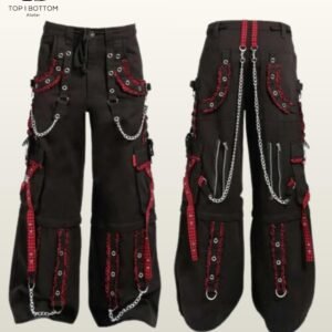 Unisex Dark Punk Pants, Wide Leg Multi Pocket Cargo Trousers, Rave Visual Kei Bondage Pants, Mall Goth Alternative Street wear