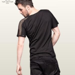 Black Gothic Mesh Shirt, Men Cyberpunk Harness Tee, Detachable Sleeve Punk Top, Industrial Goth Clubwear