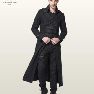 Men's Cyberpunk Duster Jacket, Gothic Buckle Trench Coat, Steampunk Post-Apocalyptic Style