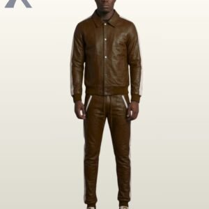 Genuine Lambskin Leather Tracksuit Set, Shirt Collar Jacket & Joggers - Image 4