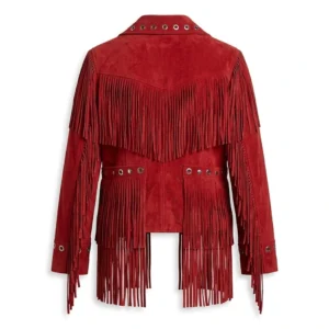 Red Suede Fringe Jacket Studded Western Cowgirl