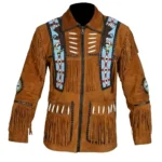 Suede Leather Western Jacket with Beads and Fringe