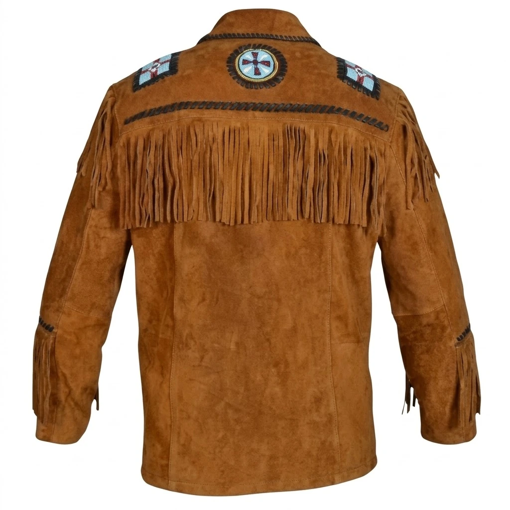 Suede Leather Western Jacket with Beads and Fringe