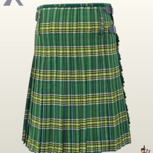 High-quality men's Irish National tartan kilt with adjustable leather straps for highland events.