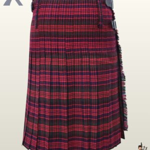 High-quality men's Wallace tartan kilt with adjustable leather side straps for formal traditional wear.