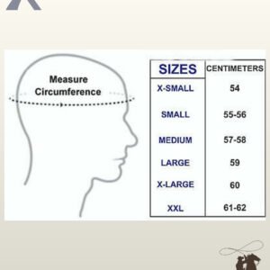 Hat size chart and head measurement guide covering sizes X-Small through XXL with head circumference measurements in centimeters.