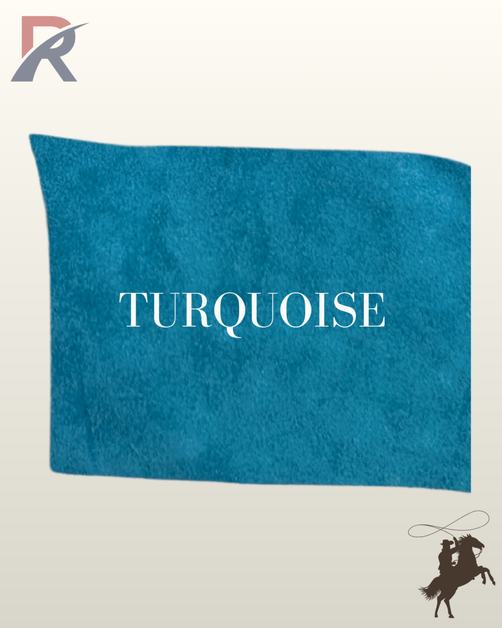 Texture sample of bright turquoise genuine suede leather showing material grain and rich color.
