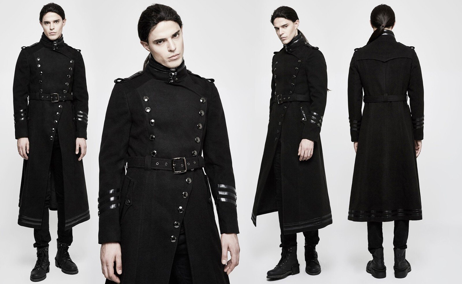 Men's Gothic Military Trench Coat Steampunk Long Black Wool Hellraiser Jacket
