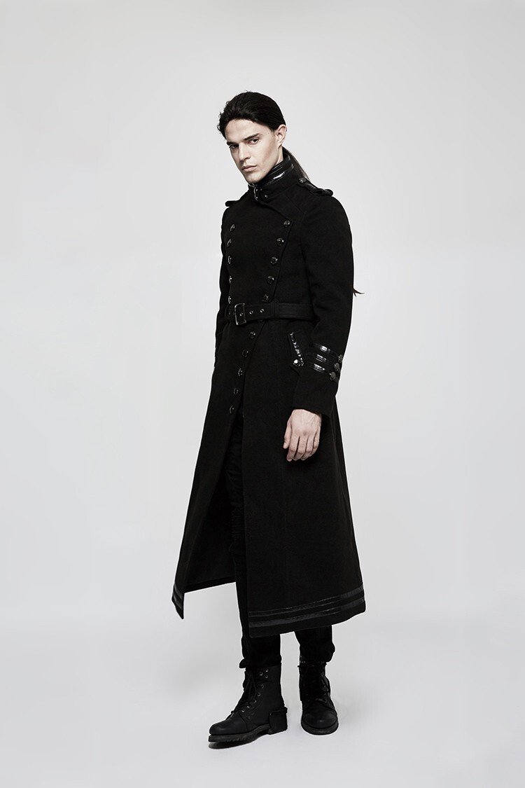 Men's Gothic Military Trench Coat Steampunk Long Black Wool Hellraiser Jacket - Image 3