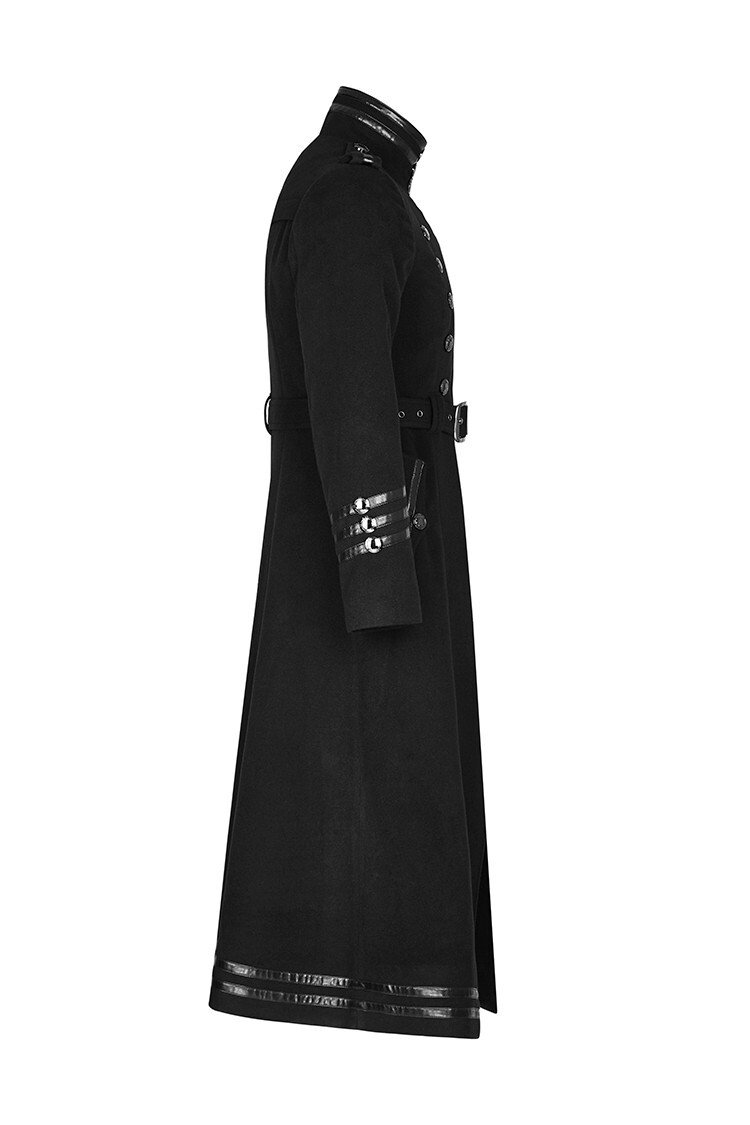 Men's Gothic Military Trench Coat Steampunk Long Black Wool Hellraiser Jacket - Image 5