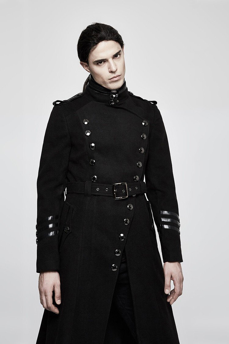 Men's Gothic Military Trench Coat Steampunk Long Black Wool Hellraiser Jacket - Image 6