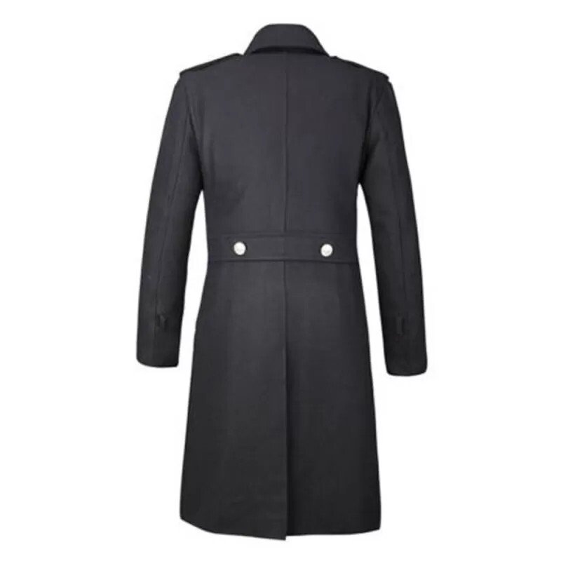 Men Gothic Black Military Overcoat Woolen Pea Coat Trench Coat Styles - Image 3
