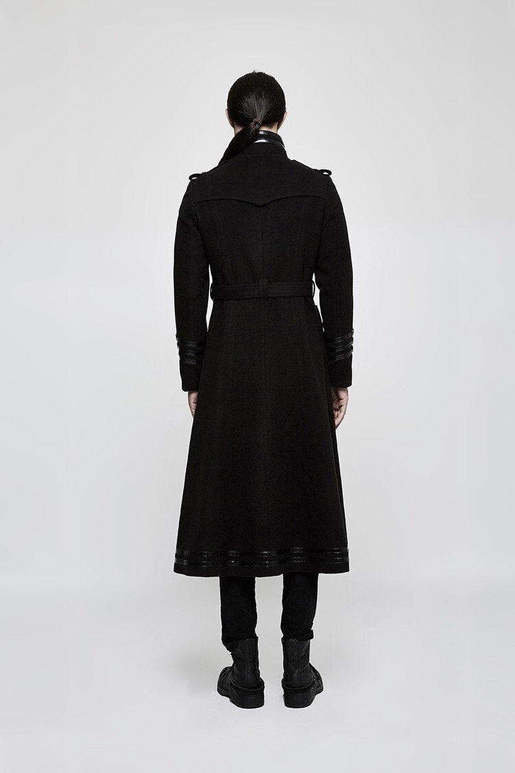 Men's Gothic Military Trench Coat Steampunk Long Black Wool Hellraiser Jacket - Image 7