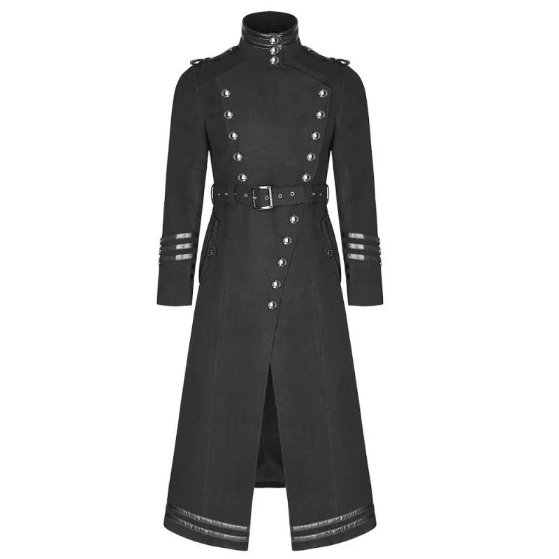 Men's Gothic Military Trench Coat Steampunk Long Black Wool Hellraiser Jacket - Image 8