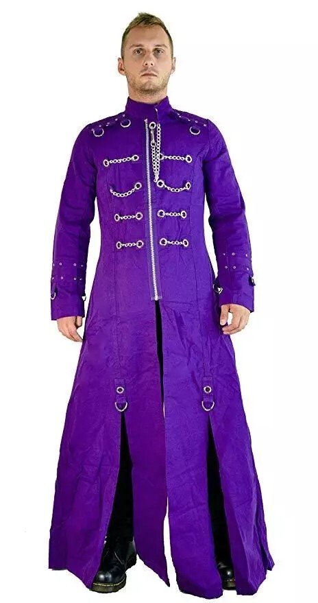 Men's Gothic Industrial Vampire Purple Jacket, Hellraiser Bondage Trench Coat - Image 2