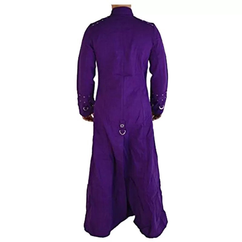 Men's Gothic Industrial Vampire Purple Jacket, Hellraiser Bondage Trench Coat - Image 3