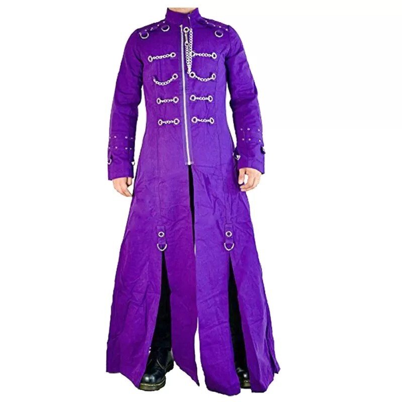 Men's Gothic Industrial Vampire Purple Jacket, Hellraiser Bondage Trench Coat - Image 4