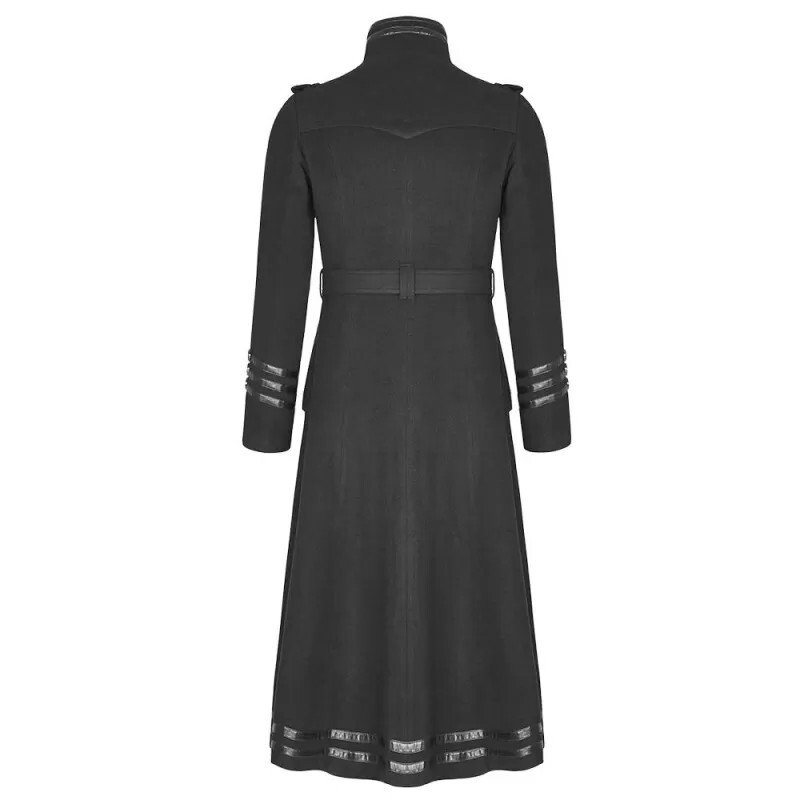 Men's Gothic Military Trench Coat Steampunk Long Black Wool Hellraiser Jacket - Image 9