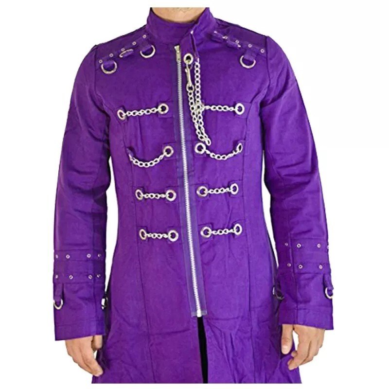 Men's Gothic Industrial Vampire Purple Jacket, Hellraiser Bondage Trench Coat - Image 5