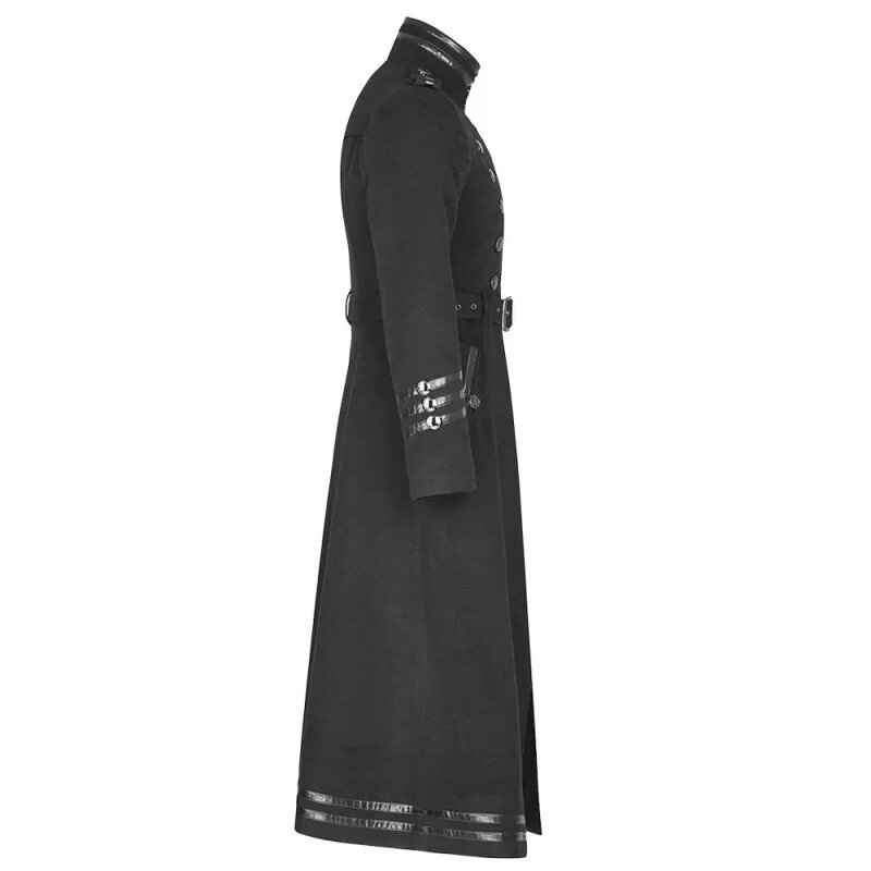 Men's Gothic Military Trench Coat Steampunk Long Black Wool Hellraiser Jacket - Image 10