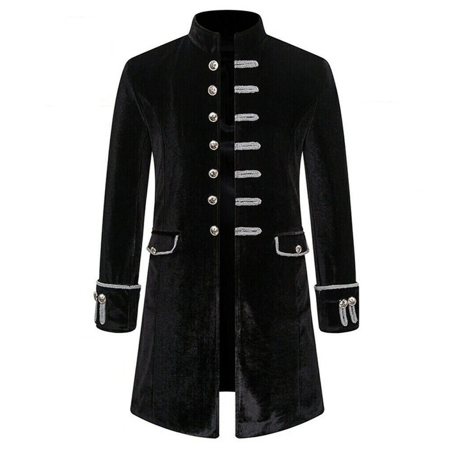 Men's Velvet Black Gothic Steampunk Victorian Frock Coat Jacket