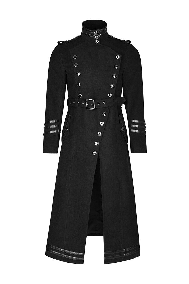 Men's Gothic Military Trench Coat Steampunk Long Black Wool Hellraiser Jacket - Image 15