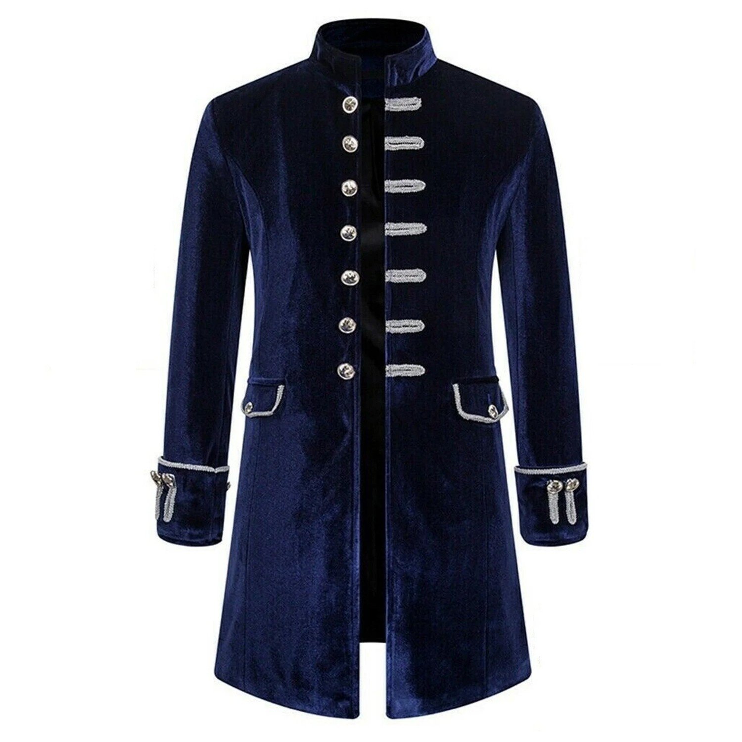 Men's Velvet Blue Gothic Steampunk Victorian Frock Coat Jacket