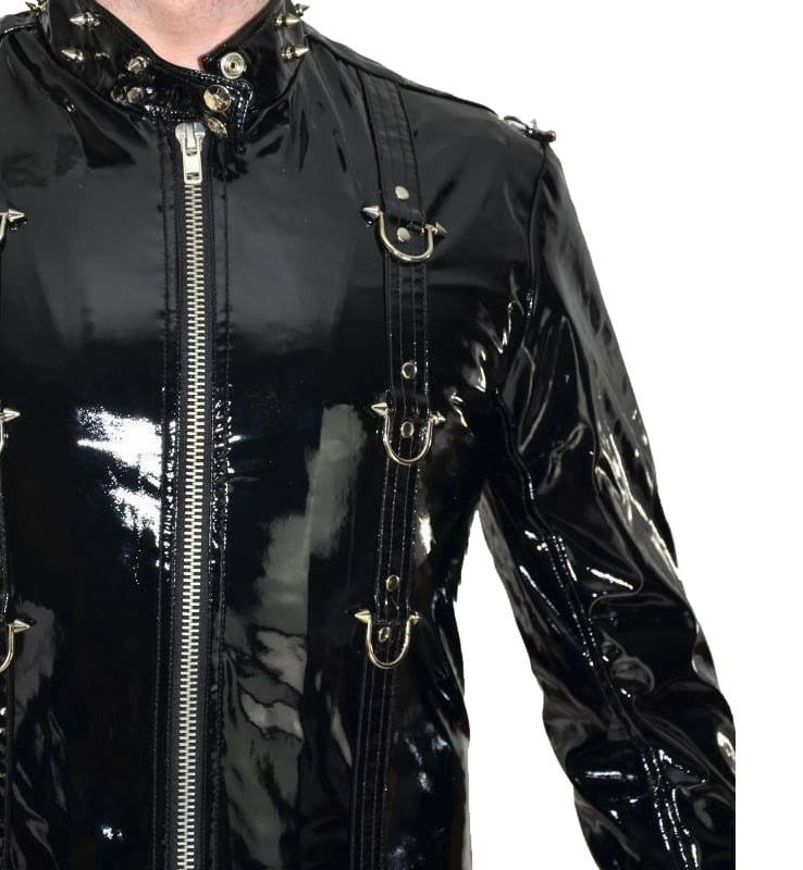 Gothic VINYL PVC HELL RAISER FETISH GOTHIC SPIKE STUD COAT STEAMPUNK LATEX LOOK - Image 2