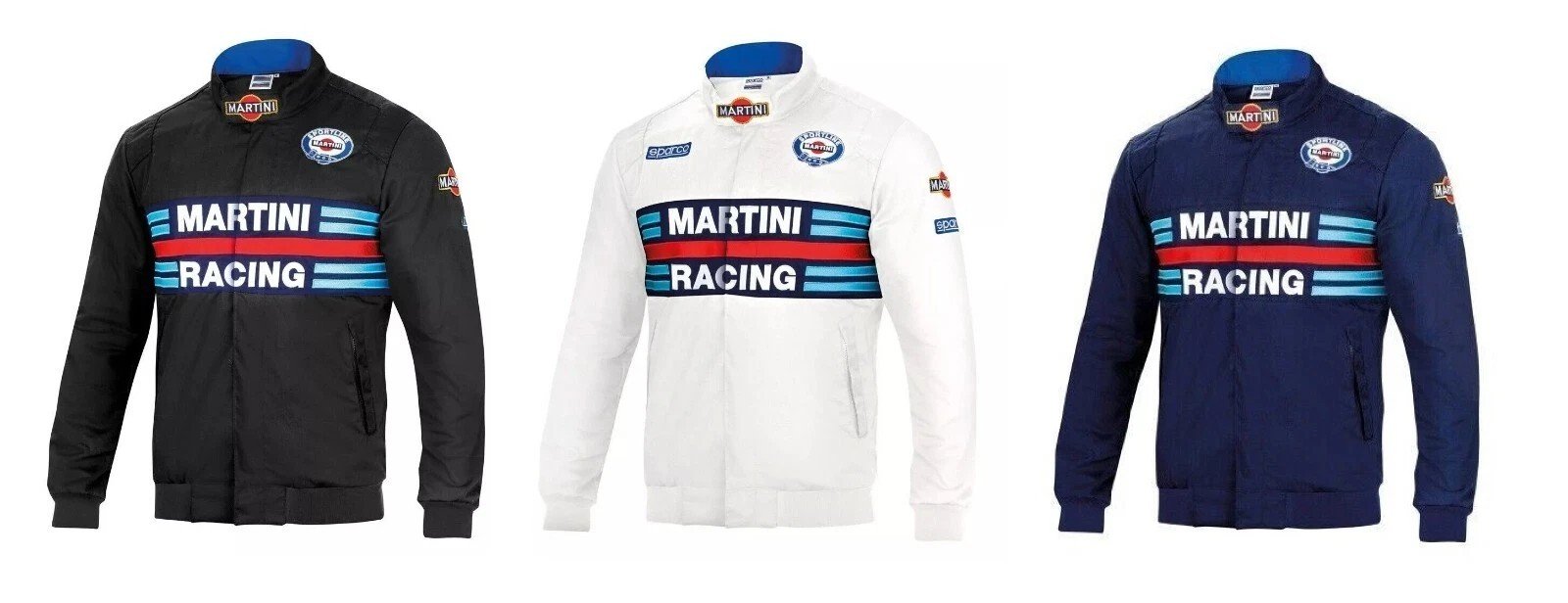 Black, Blue & White Racing-Style Jacket Retro Full-Zip with Stripe Graphics