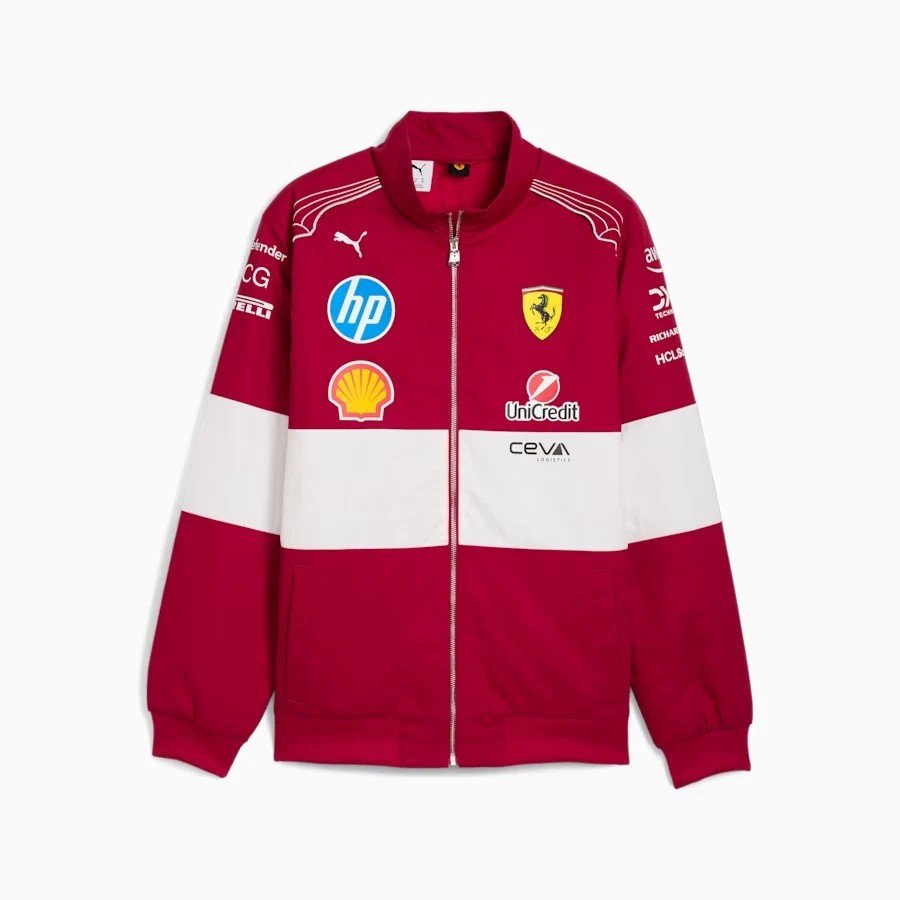 Red & White Motorsport-Inspired Racing Jacket Full-Zip