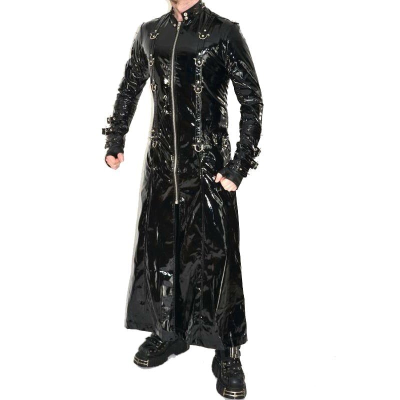 Gothic VINYL PVC HELL RAISER FETISH GOTHIC SPIKE STUD COAT STEAMPUNK LATEX LOOK - Image 4