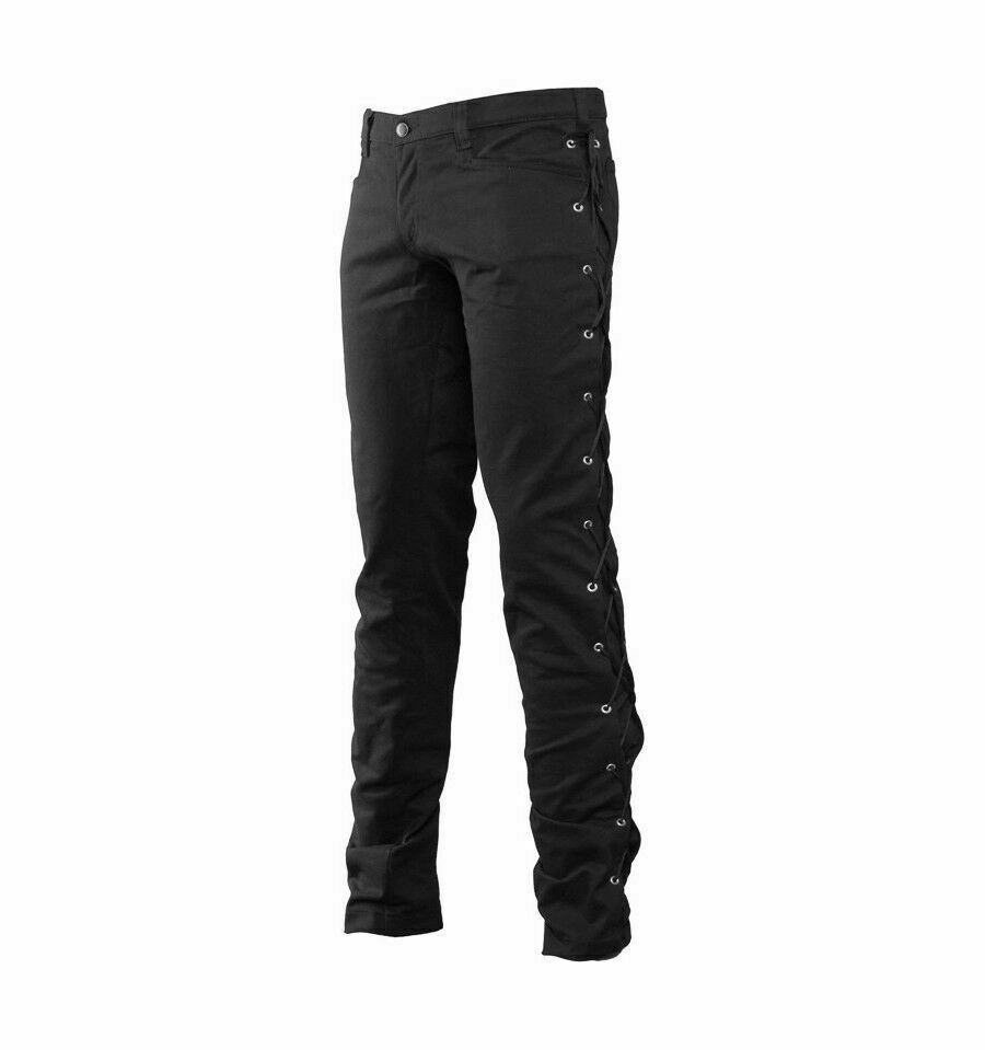 Men Gothic Pistol Loop Denim Pant Black Punk Cyber Lace Up-Side Trouser TR-1 - Image 2