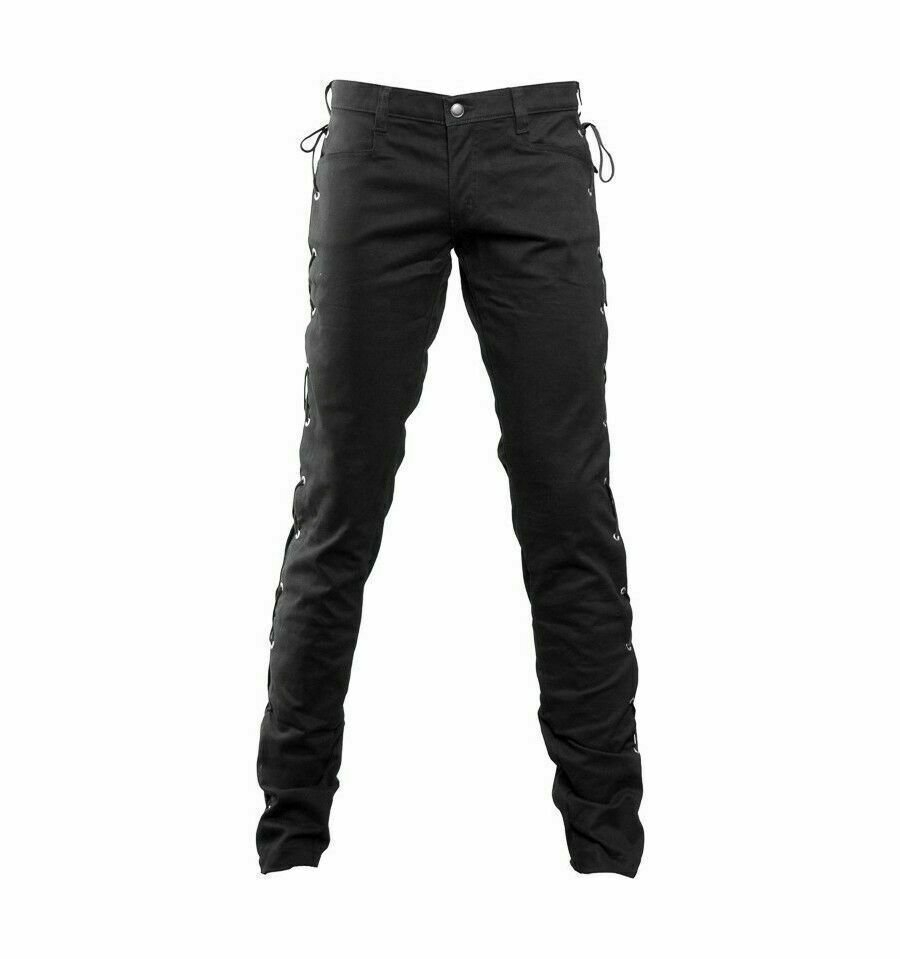 Men Gothic Pistol Loop Denim Pant Black Punk Cyber Lace Up-Side Trouser TR-1 - Image 3