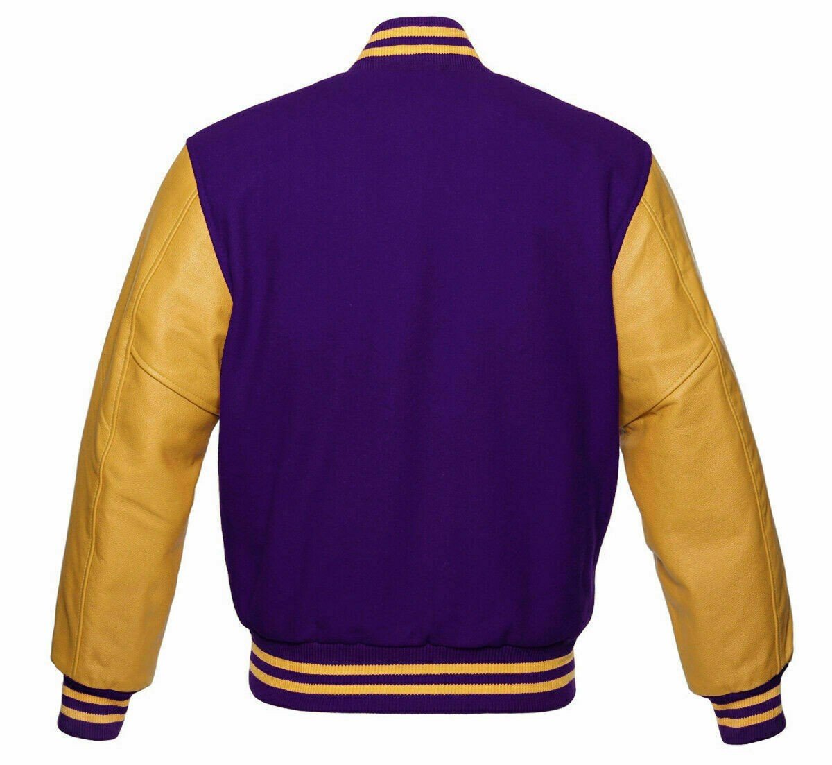 Men Varsity Letterman Jacket Purple/Yellow Wool Blend Bomber Retro Style - Image 2