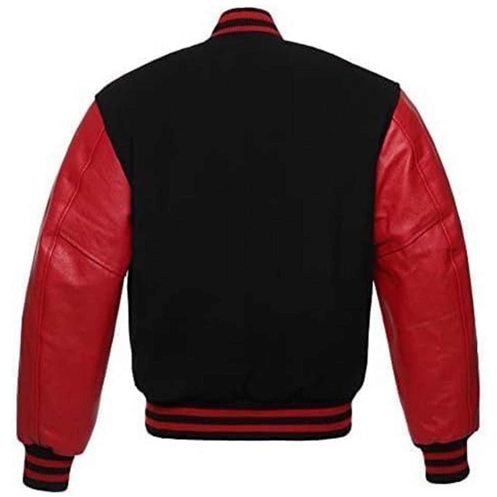 Men's Varsity Letterman Jacket Black Red Wool Blend Baseball Bomber Retro Style - Image 3