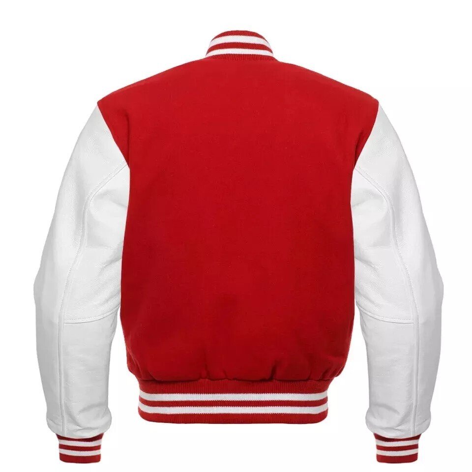 Men's Varsity Letterman Jacket Red White Wool Blend Baseball Bomber Retro Style - Image 2