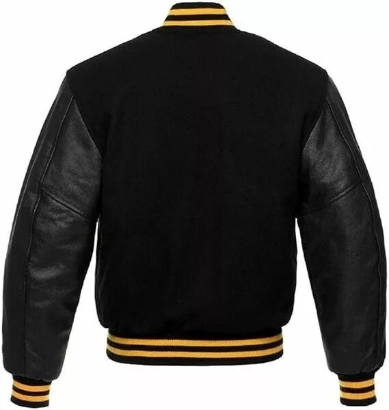 Men's Varsity Letterman Jacket Black Wool Blend Baseball Bomber Retro Style - Image 2