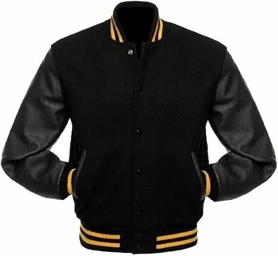 Men's Varsity Letterman Jacket Black Wool Blend Baseball Bomber Retro Style - Image 3