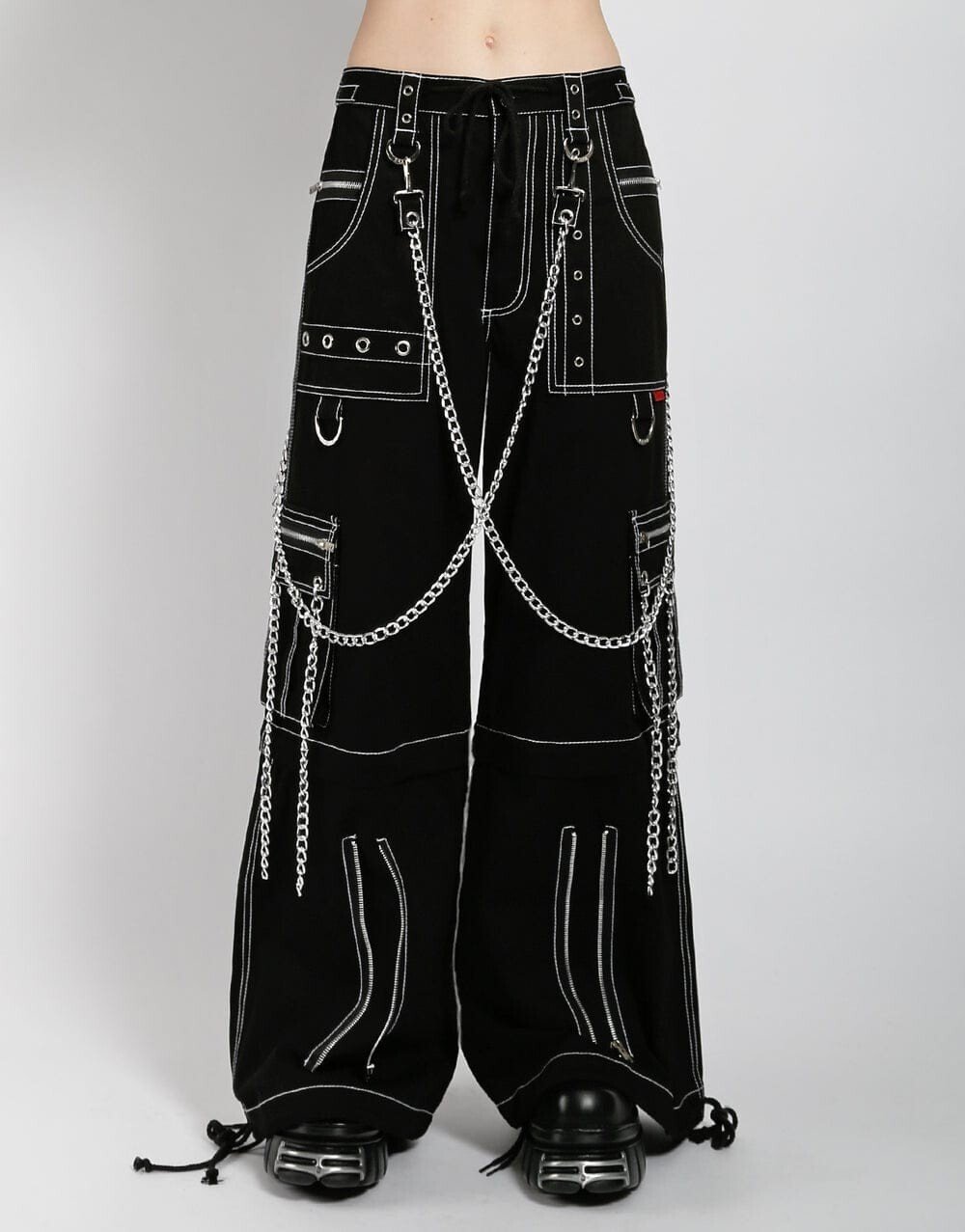 Men's Gothic Threads Reflective Pant Black Punk Buckle Zips Chain Strap trousers - Image 3