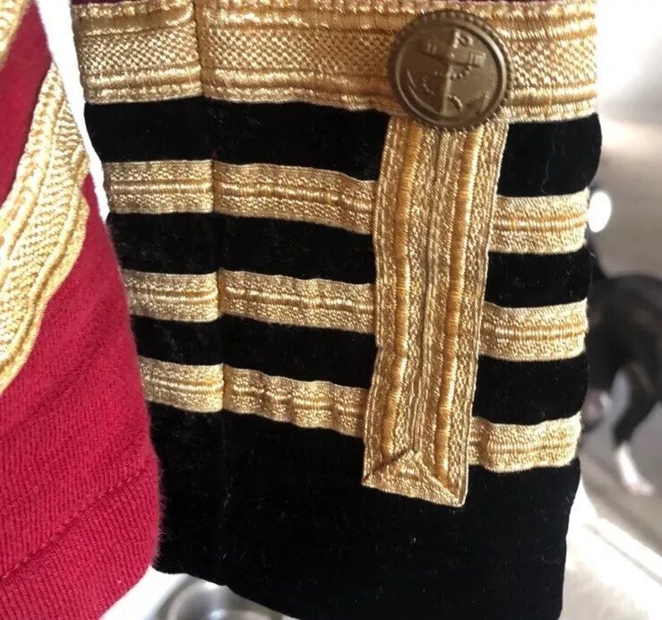 Women's Red French Terry Officer's Military Style Wool Jacket Gold Embroidery - Image 3