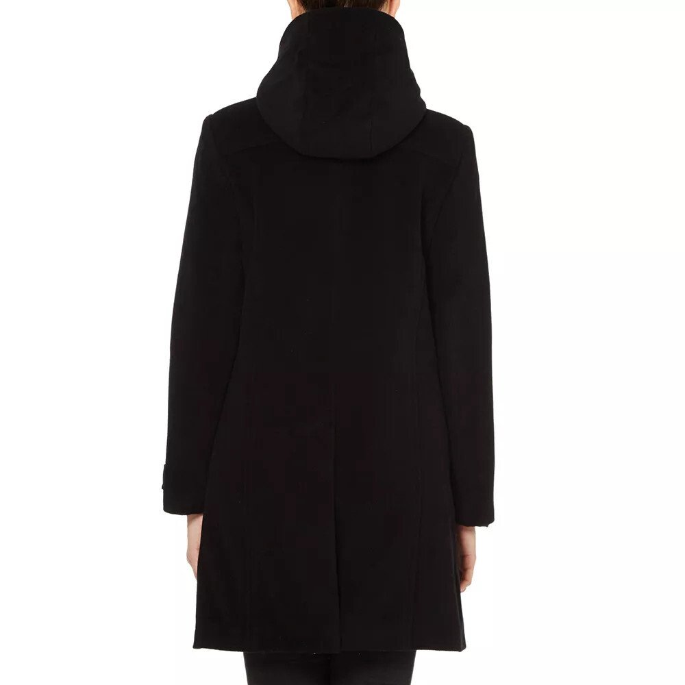 Women's Black Classic Wool Duffle Coat with Hood Winter Toggle Trench Jacket - Image 2