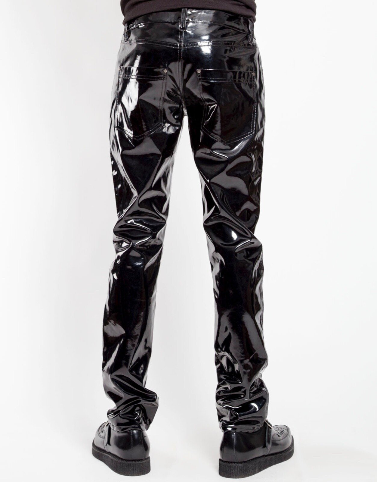 MEN Vinyl PVC Goth Punk Vampire Gothic Black Slim Shiny Pants - Image 3