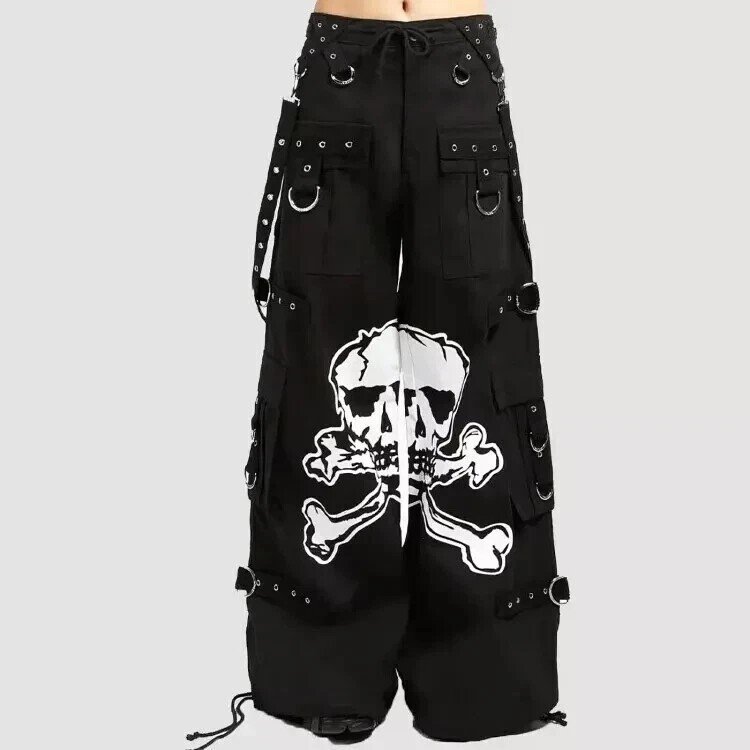 Men Gothic Skeleton Fallout Bondage Black Baggy Cyber Emo Skater Pant Baggy Pant