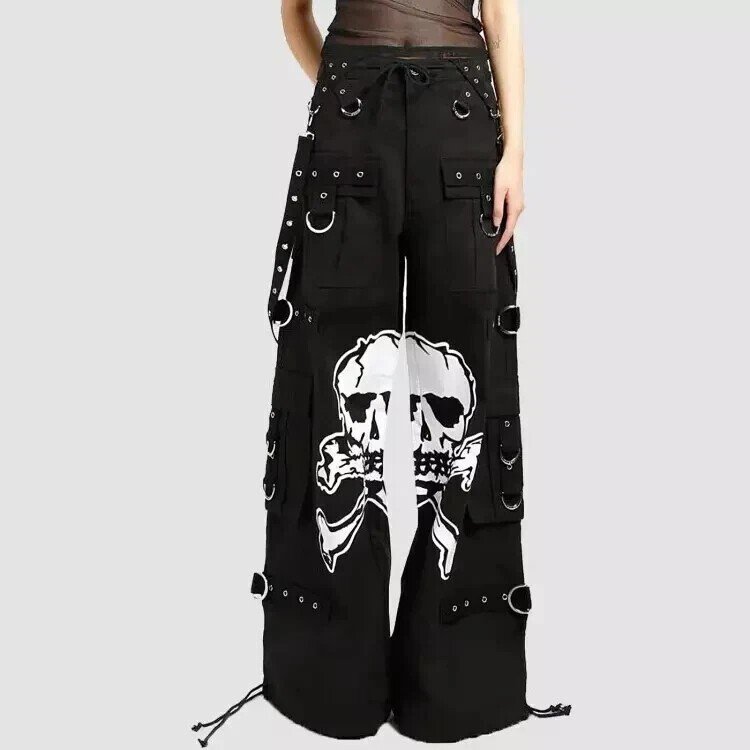 Men Gothic Skeleton Fallout Bondage Black Baggy Cyber Emo Skater Pant Baggy Pant - Image 2