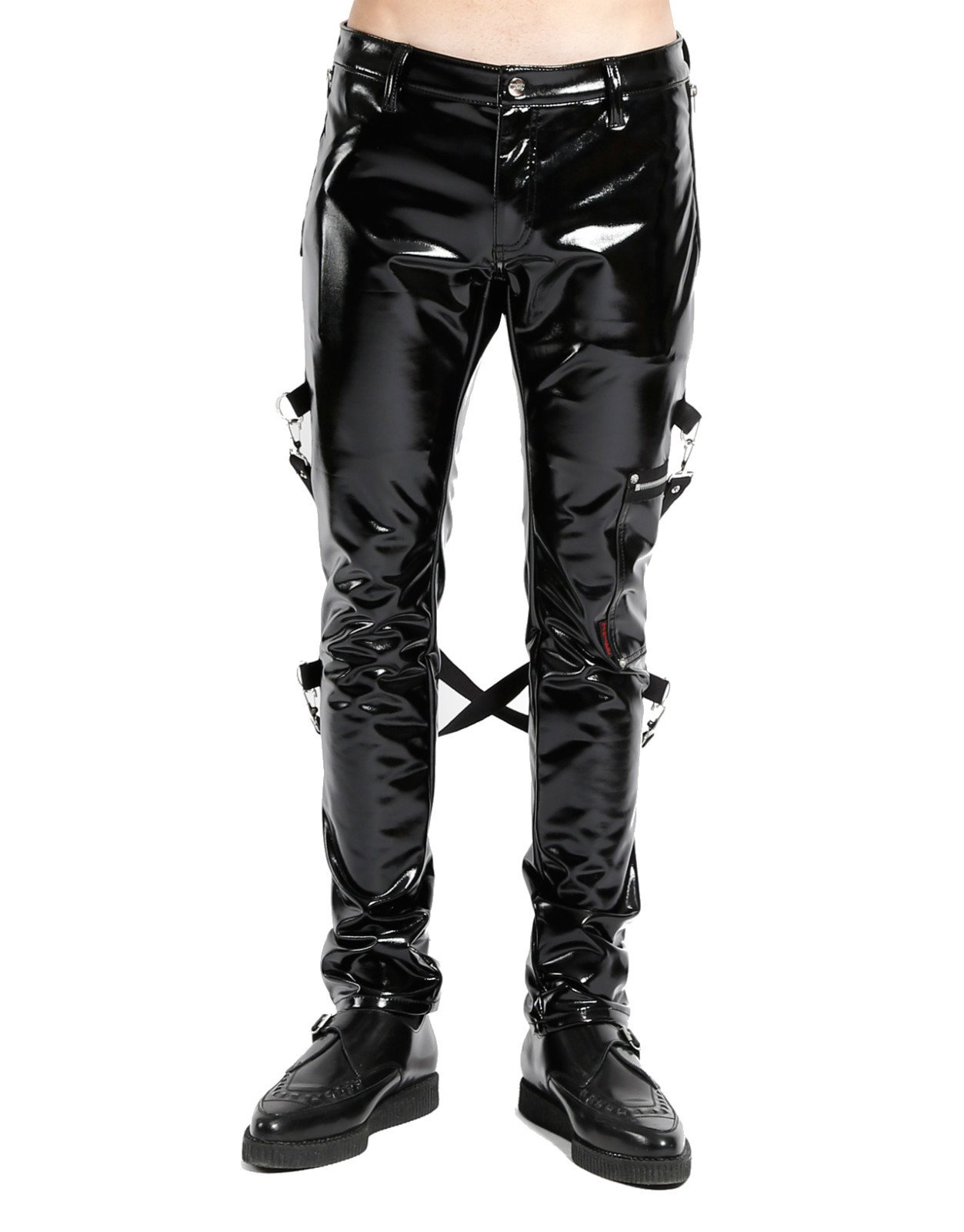 MEN Vinyl PVC Goth Punk Vampire Gothic Black Slim Shiny Pants Buckle Straps