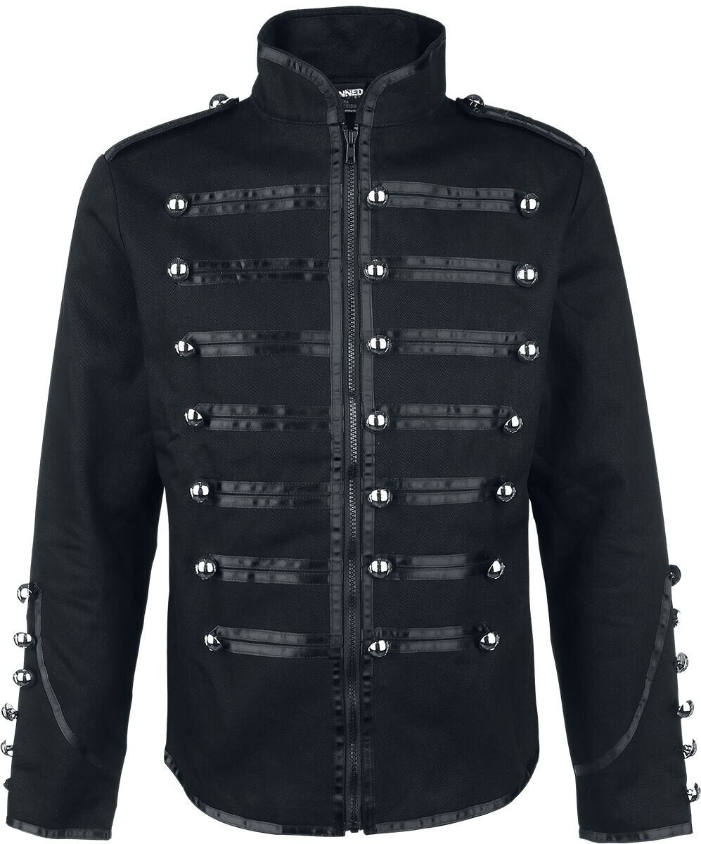 Goth Rocker Zip-Up Jacket Officer Style Black Button Braid Band Leader Coat