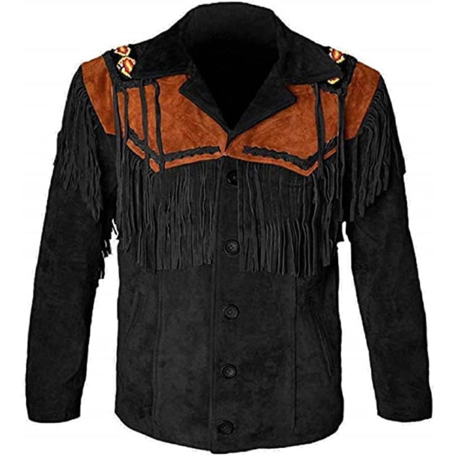 New Black Western Suede Leather Jacket Native American Cowboy Fringes & Beads
