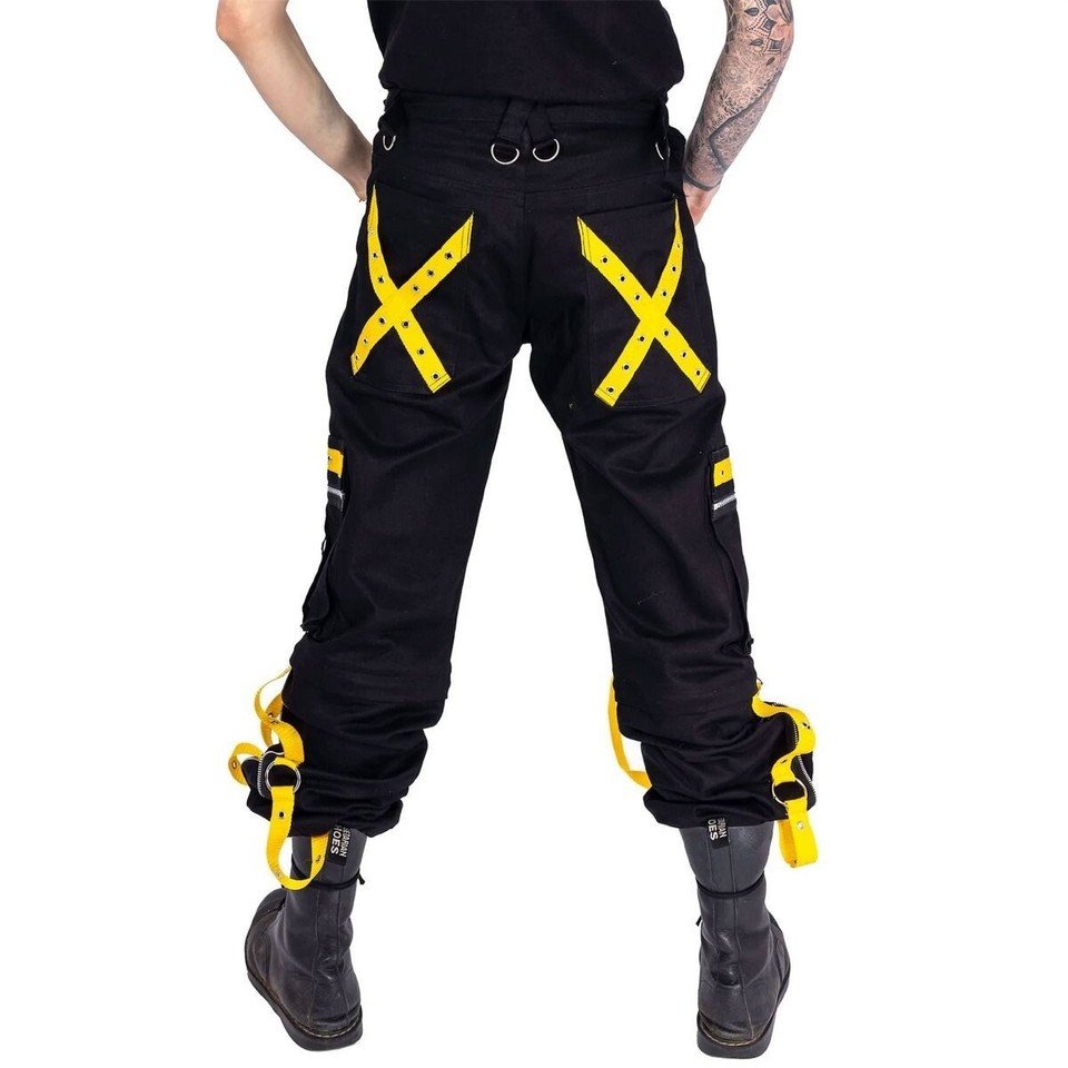 Black Yellow Gothic Techwear Bondage Pants Rave Cyber Punk Tripp Style Straps - Image 2