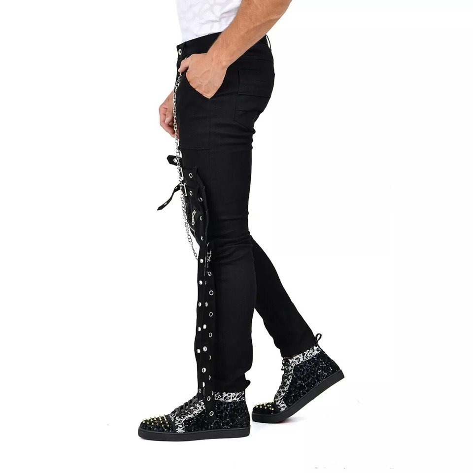 Electro Bondage Gothic Trouser Skinny Pants Chains Straps Zipper Emo Rock Cyber - Image 2